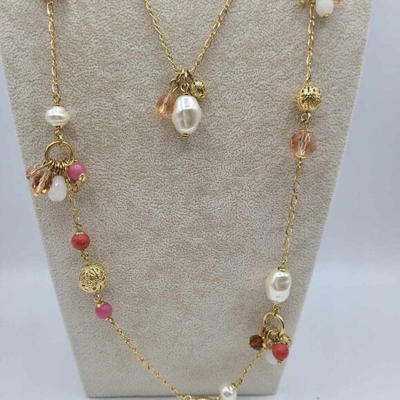 Talbots Gold and Pink Multi-Strand Necklace - Picture 13 of 13